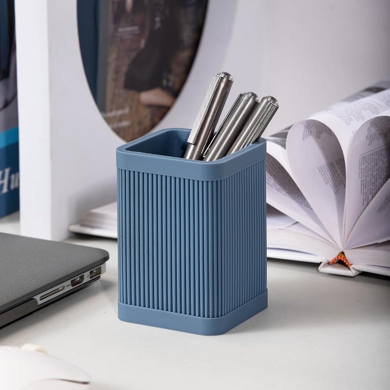 HighHerz Aesthetic Pen Holder For Desk, Modern Silicone Pencil Holder, Stylish Office Desk Decor, Made of 5 mm Thickened Premium Silicone, Office Desk Organizer And Accessories (Dark Blue) - Image 2